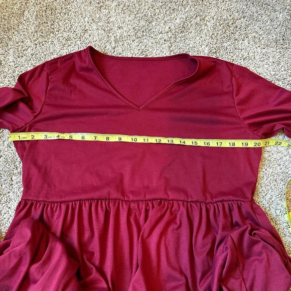 Maroon Red Babydoll Flowy Midi Dress - Women's Large - Picture 5 of 7
